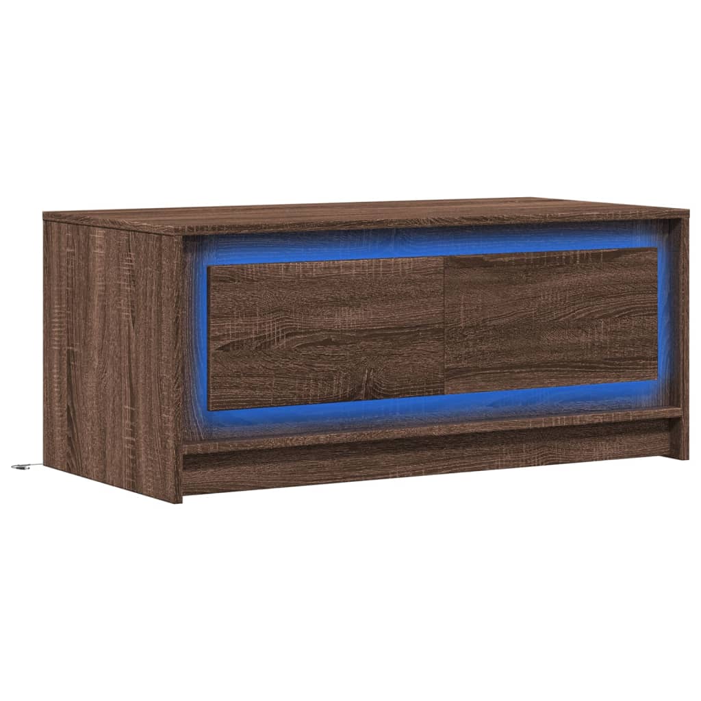 vidaXL Mesa de centro con luces LED madera de ingeniería marrón roble