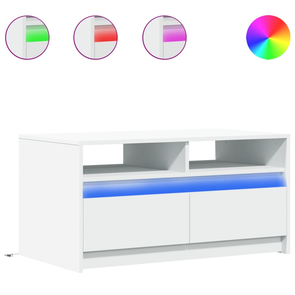 vidaXL Mesa de centro con luces LED madera ingeniería blanca