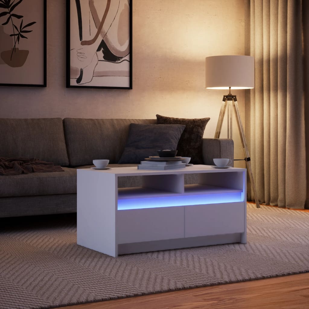 vidaXL Mesa de centro con luces LED madera ingeniería blanca