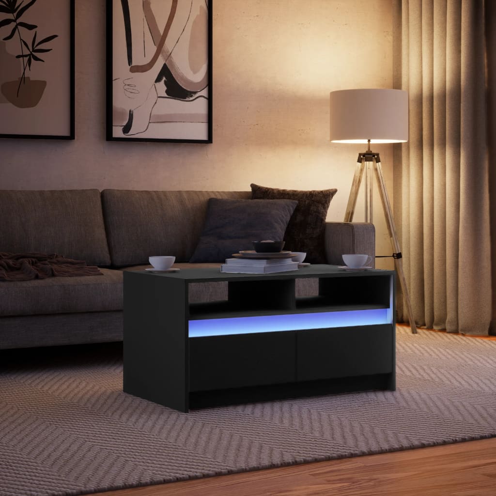 vidaXL Mesa de centro con luces LED madera de ingeniería negra