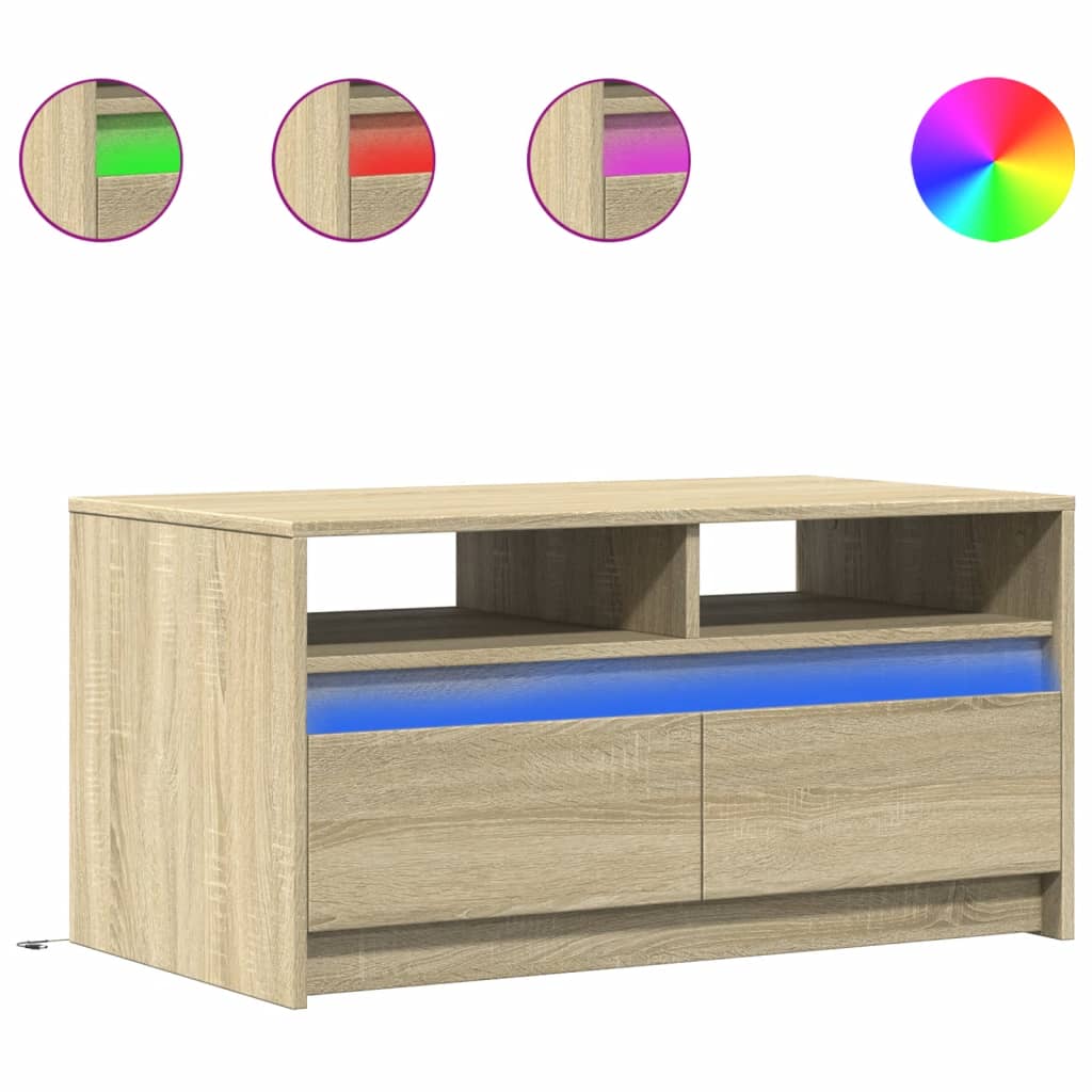 vidaXL Mesa de centro con luces LED madera de ingeniería roble Sonoma