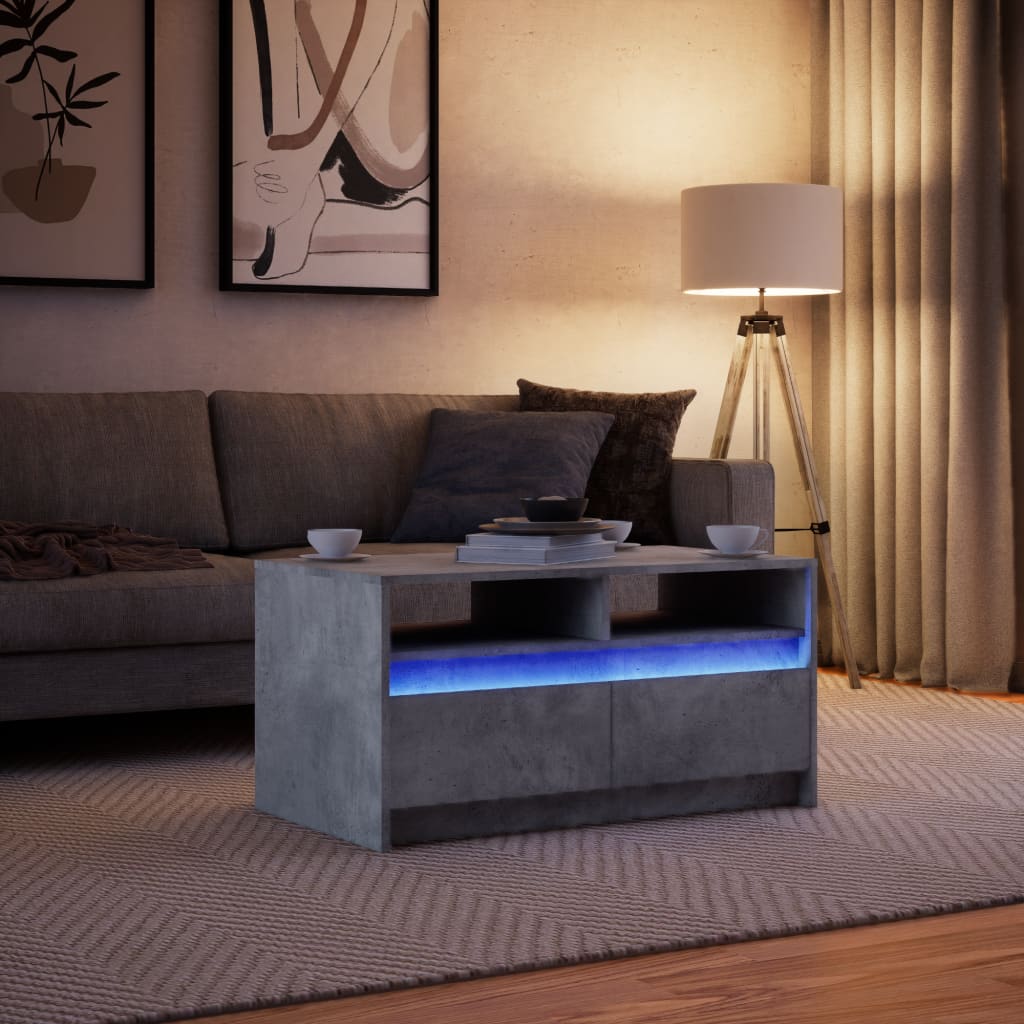 vidaXL Mesa de centro con luces LED madera de ingeniería gris hormigón