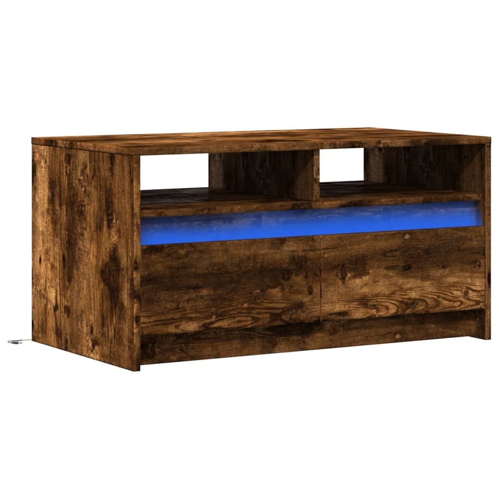 vidaXL Mesa de centro con luces LED madera de ingeniería roble ahumado