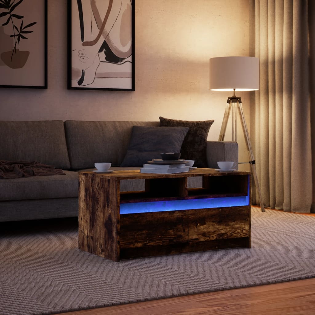 vidaXL Mesa de centro con luces LED madera de ingeniería roble ahumado