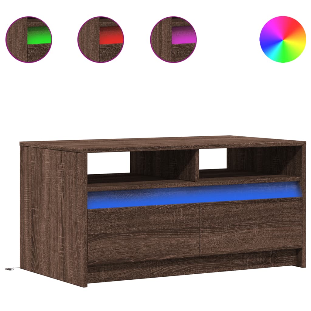 vidaXL Mesa de centro con luces LED madera de ingeniería marrón roble