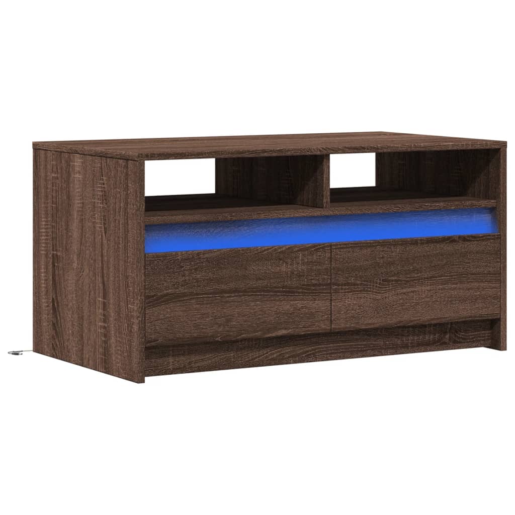 vidaXL Mesa de centro con luces LED madera de ingeniería marrón roble