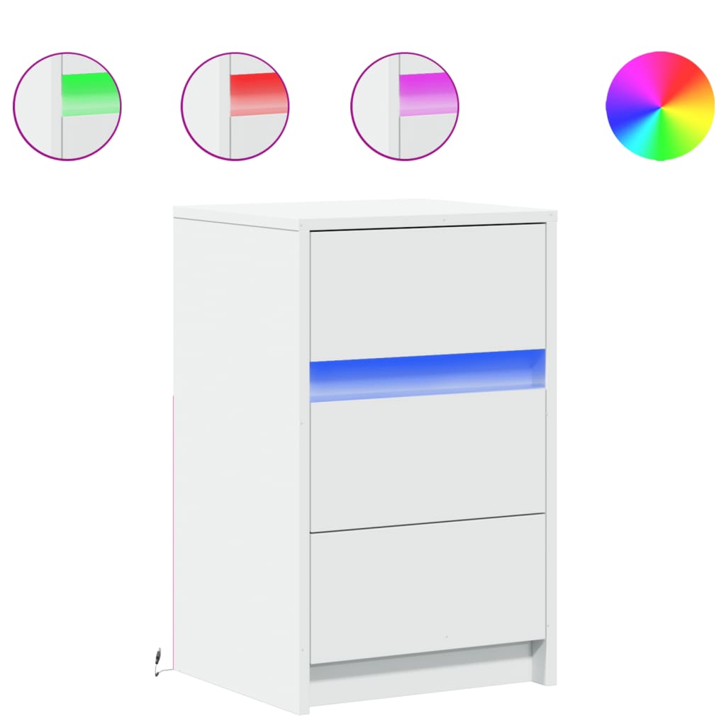 vidaXL Mesita de noche con luces LED madera de ingeniería blanca