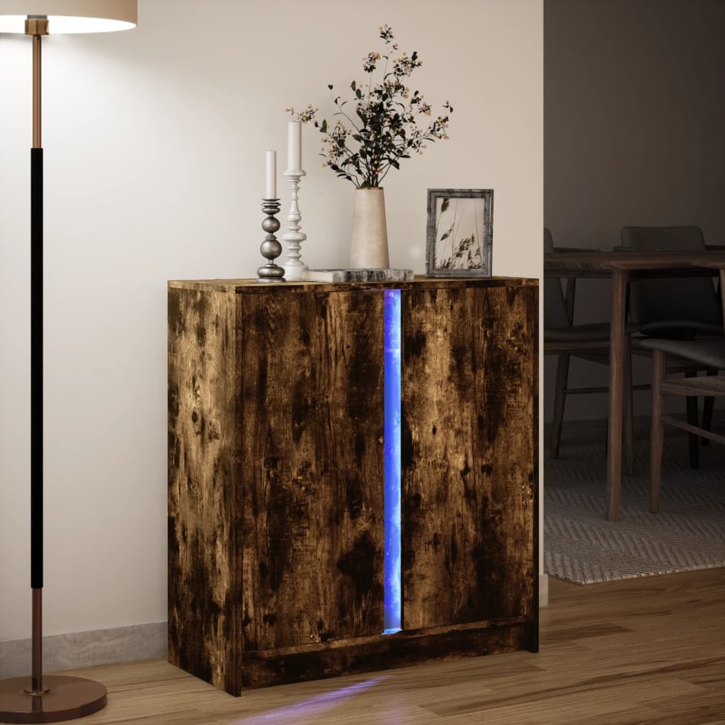 vidaXL Aparador con LED madera ingeniería roble ahumado 77x34x85 cm