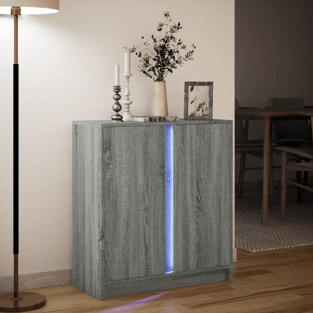 vidaXL Aparador con LED madera de ingeniería gris Sonoma 77x34x85 cm