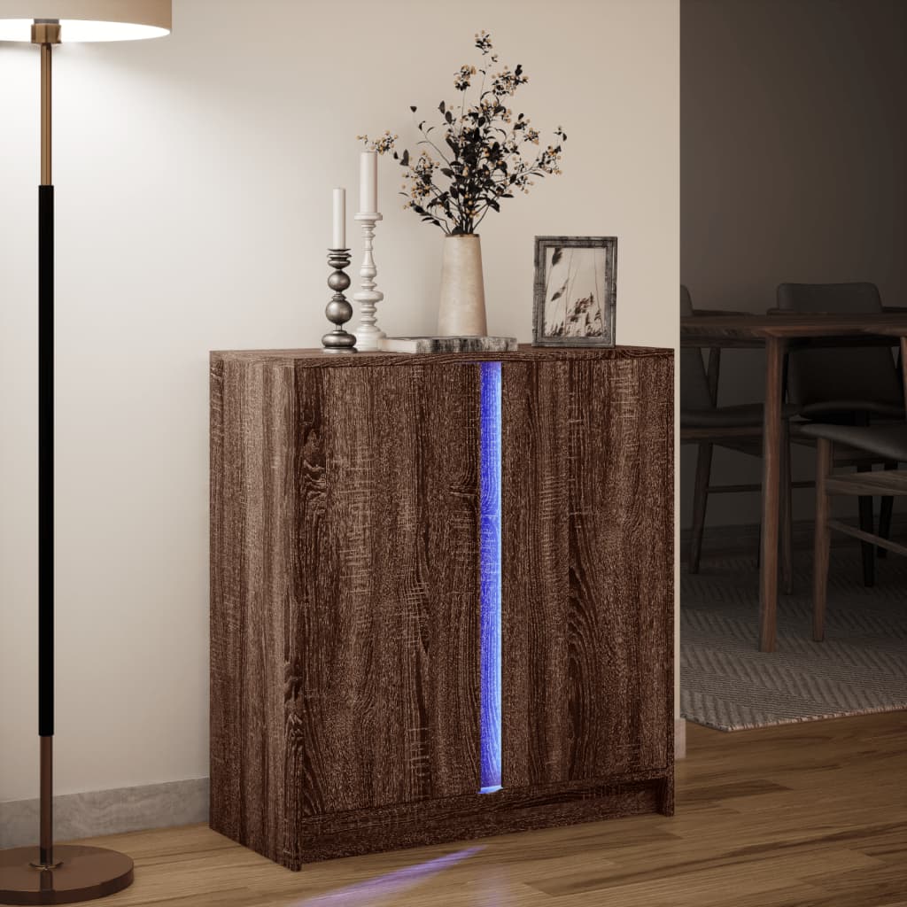 vidaXL Aparador con LED madera ingeniería marrón roble 77x34x85 cm