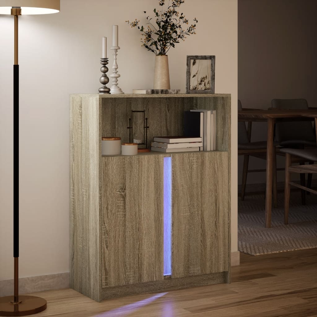 vidaXL Aparador con LED madera de ingeniería roble Sonoma 77x34x100 cm