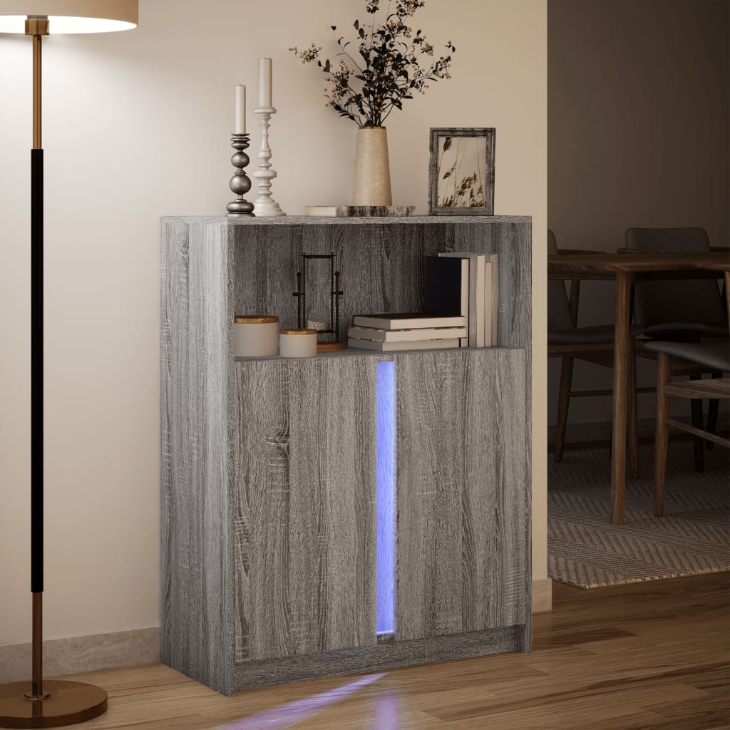 vidaXL Aparador con LED madera de ingeniería gris Sonoma 77x34x100 cm