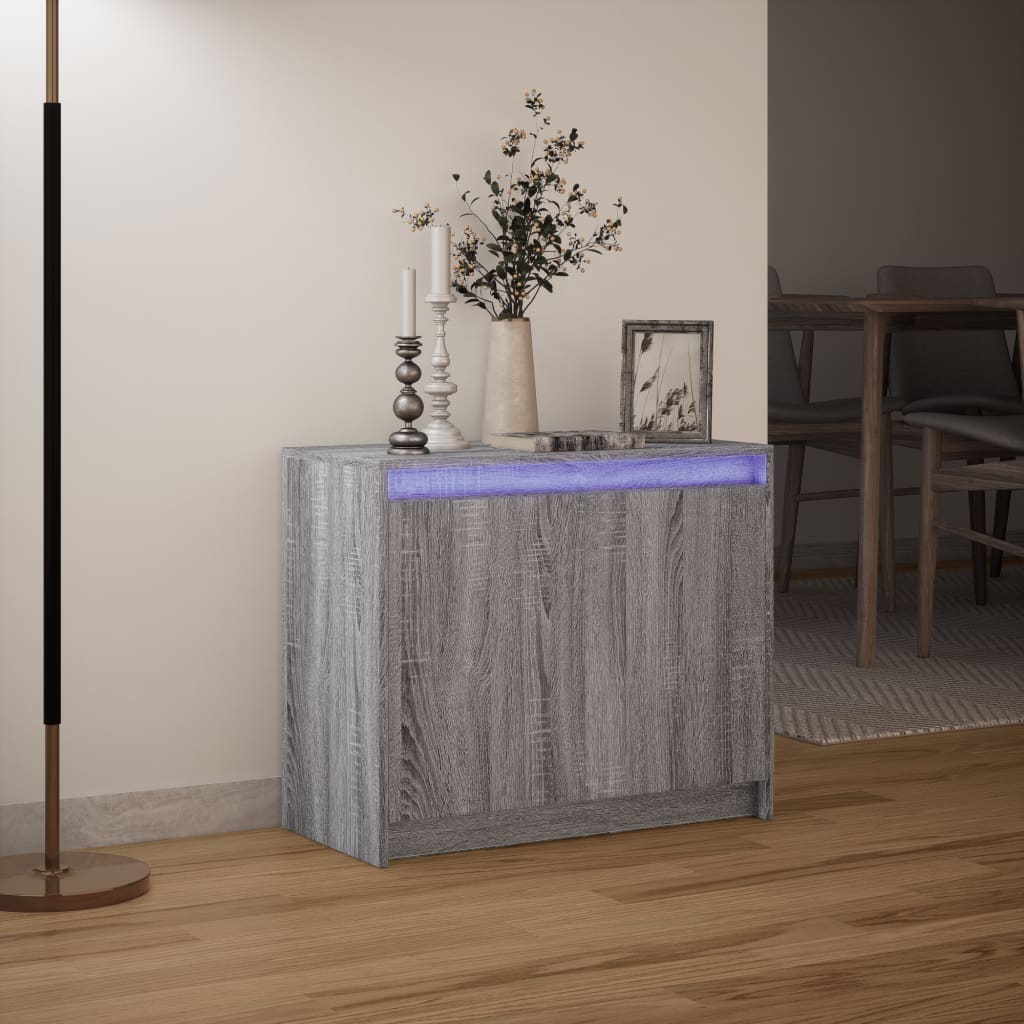 vidaXL Aparador con LED madera de ingeniería gris Sonoma 72x34x61 cm