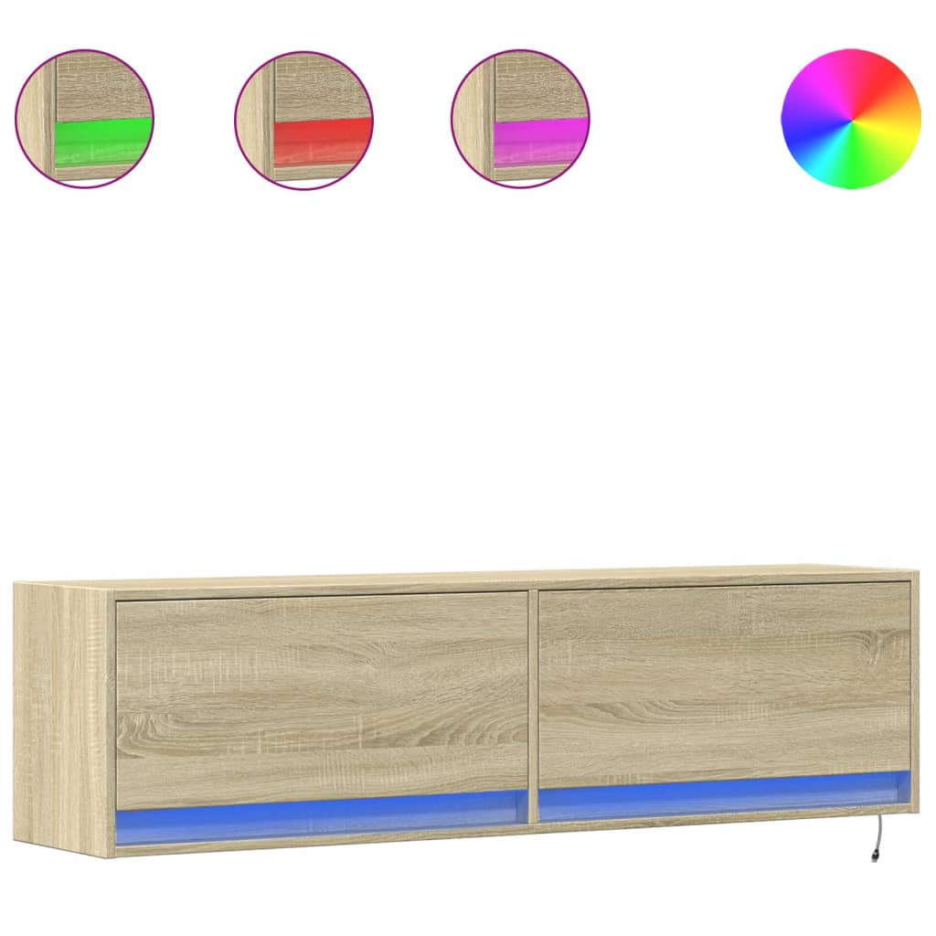 vidaXL Mueble de TV de pared con luces LED roble Sonoma 140x31x38 cm