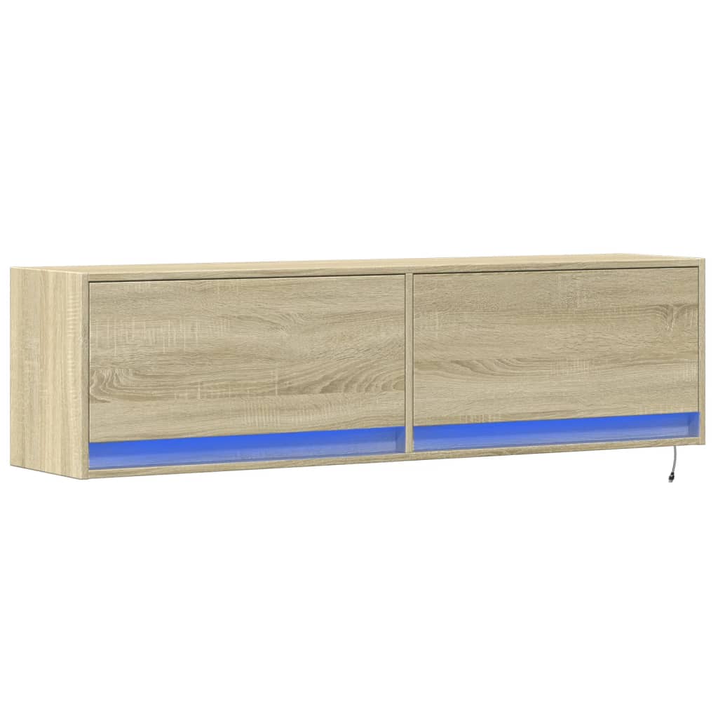 vidaXL Mueble de TV de pared con luces LED roble Sonoma 140x31x38 cm