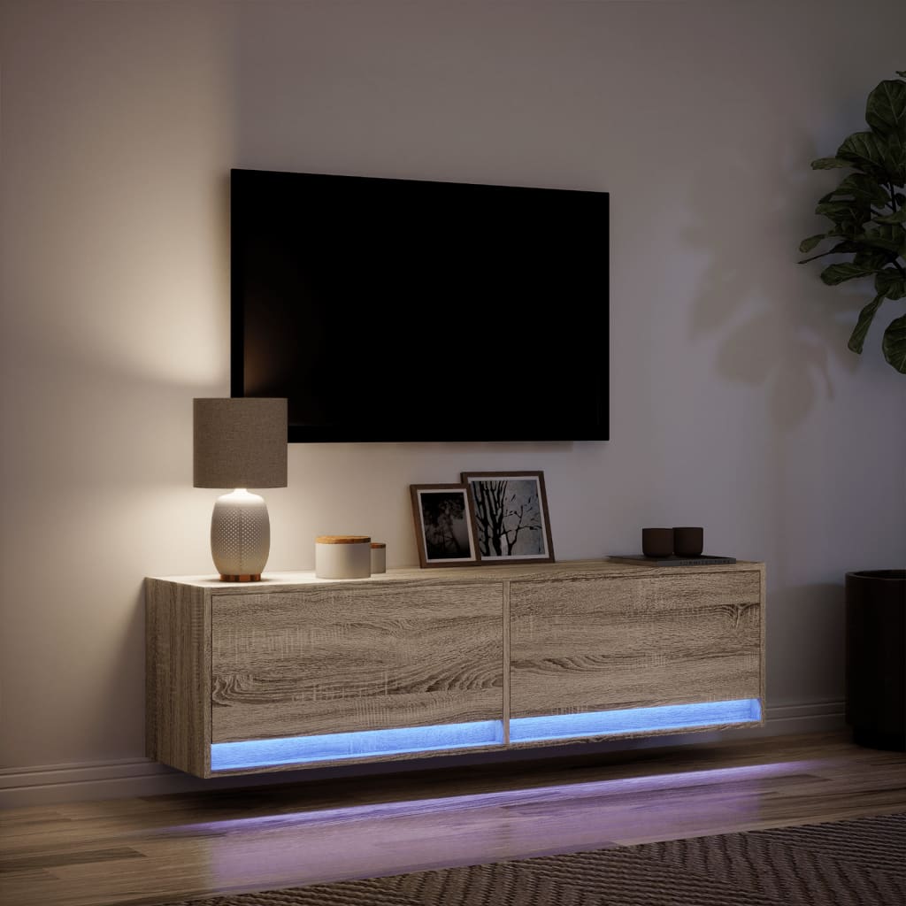 vidaXL Mueble de TV de pared con luces LED roble Sonoma 140x31x38 cm