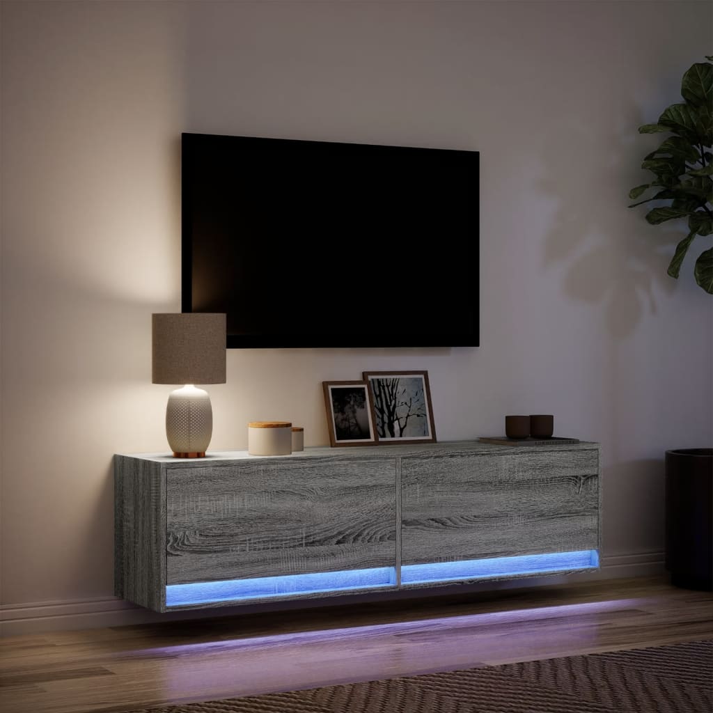 vidaXL Mueble de TV de pared con luces LED gris Sonoma 140x31x38 cm