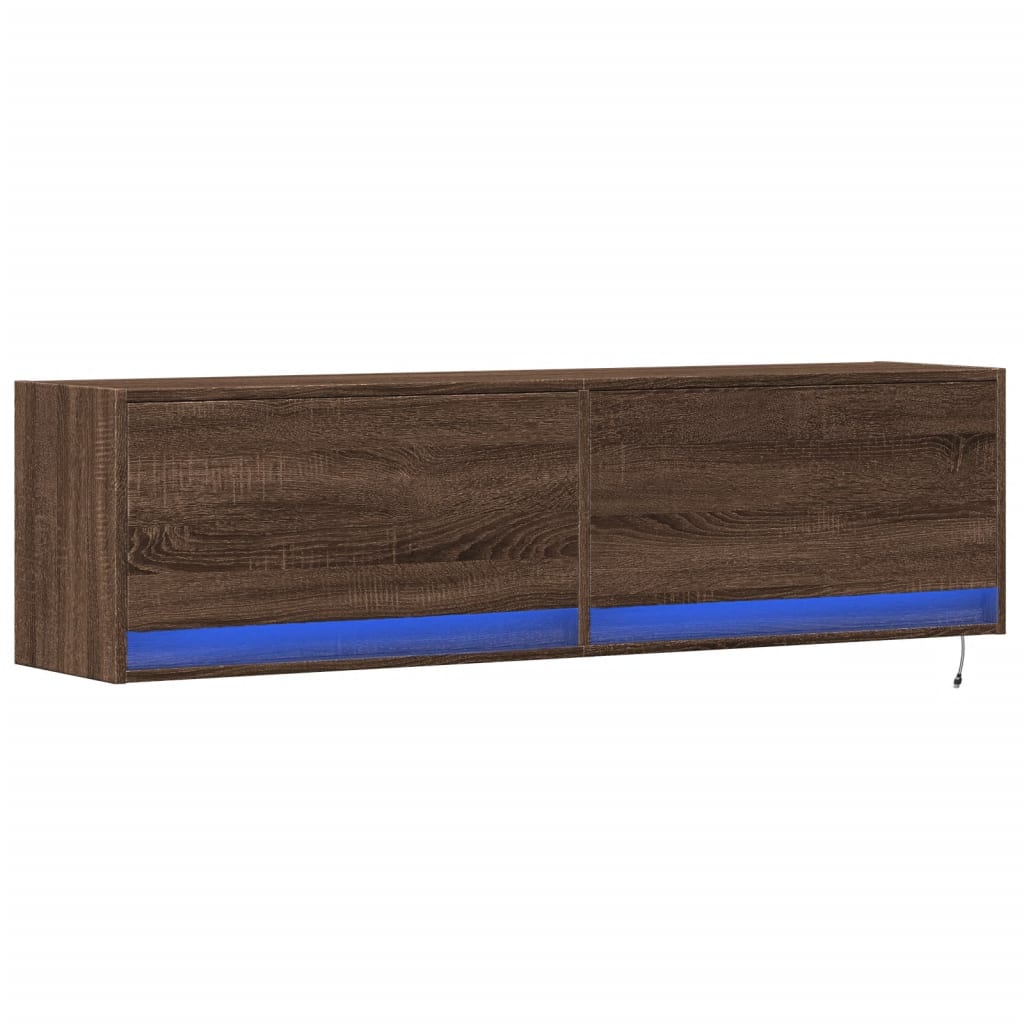 vidaXL Mueble de TV de pared con luces LED marrón roble 140x31x38 cm