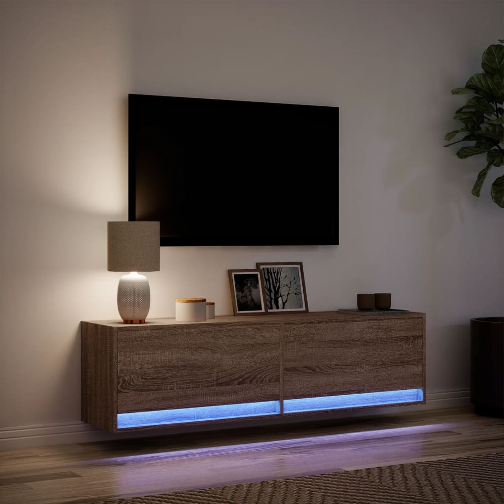 vidaXL Mueble de TV de pared con luces LED marrón roble 140x31x38 cm