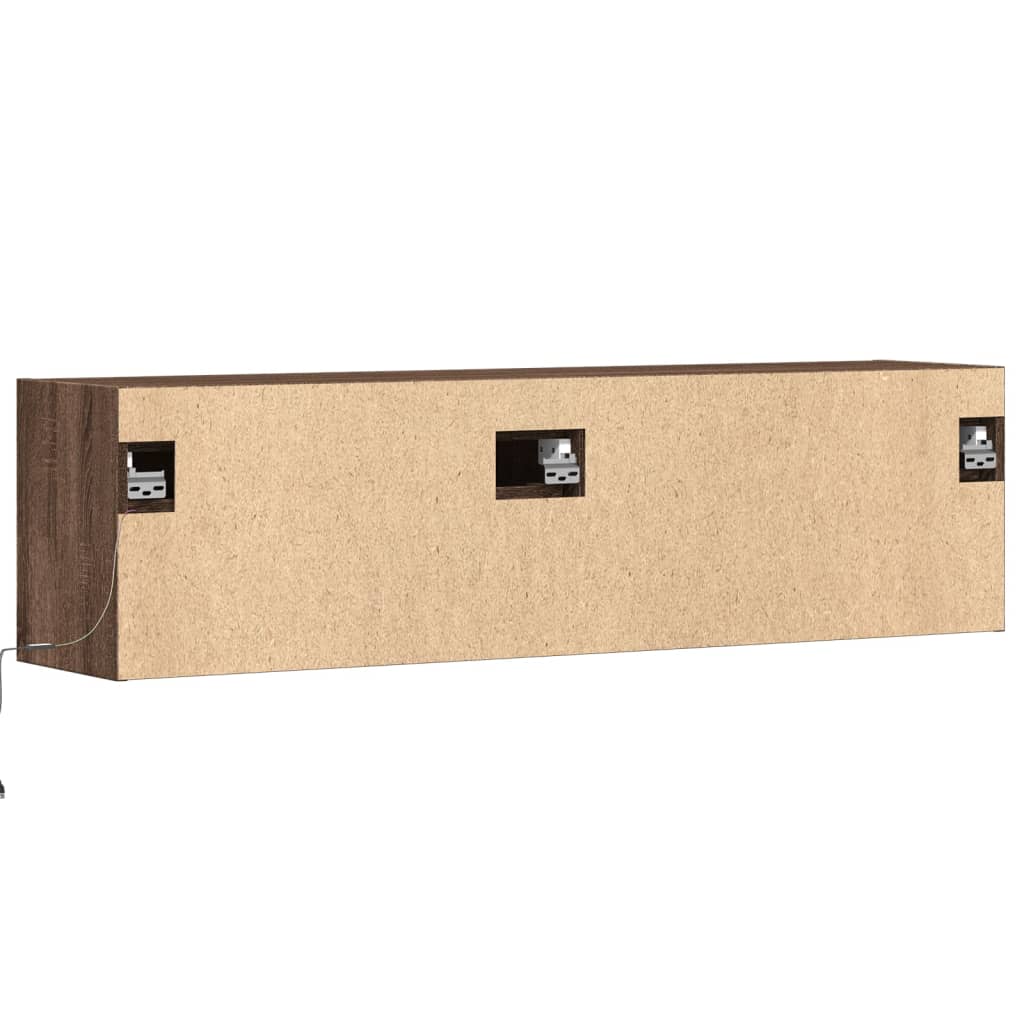 vidaXL Mueble de TV de pared con luces LED marrón roble 140x31x38 cm