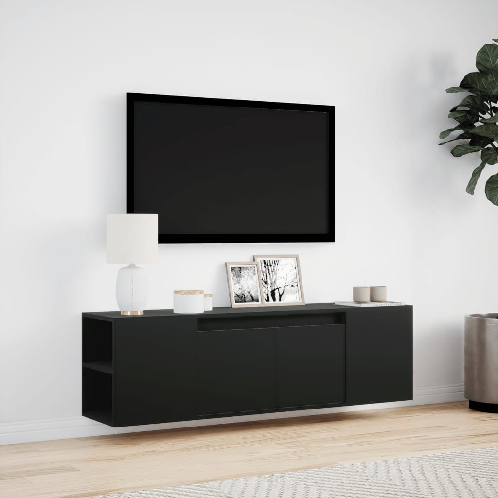 vidaXL Mueble de TV de pared con luces LED negro 135x31x39,5 cm