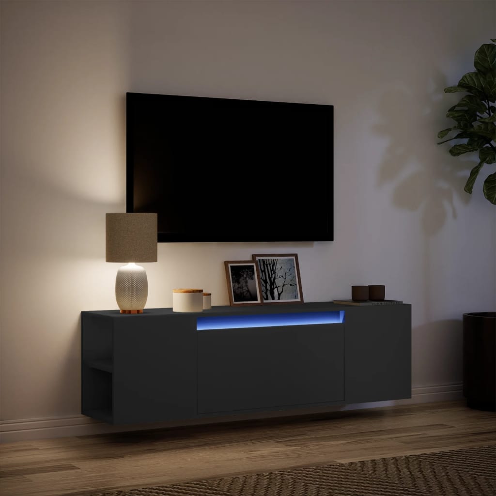 vidaXL Mueble de TV de pared con luces LED negro 135x31x39,5 cm