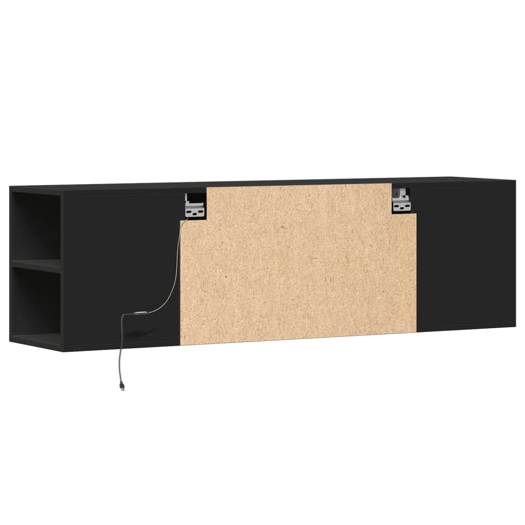 vidaXL Mueble de TV de pared con luces LED negro 135x31x39,5 cm