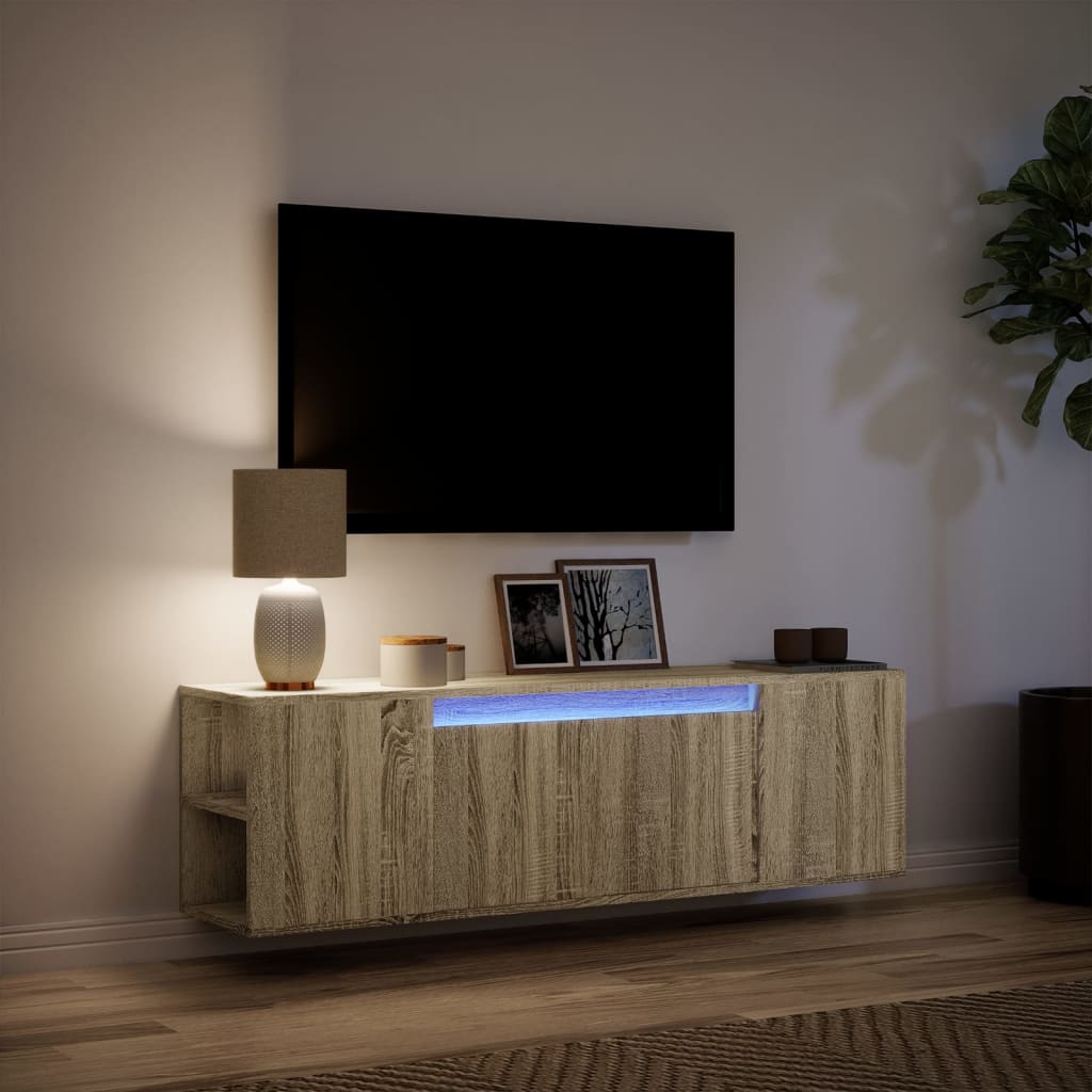 vidaXL Mueble de TV de pared con luces LED roble Sonoma 135x31x39,5 cm