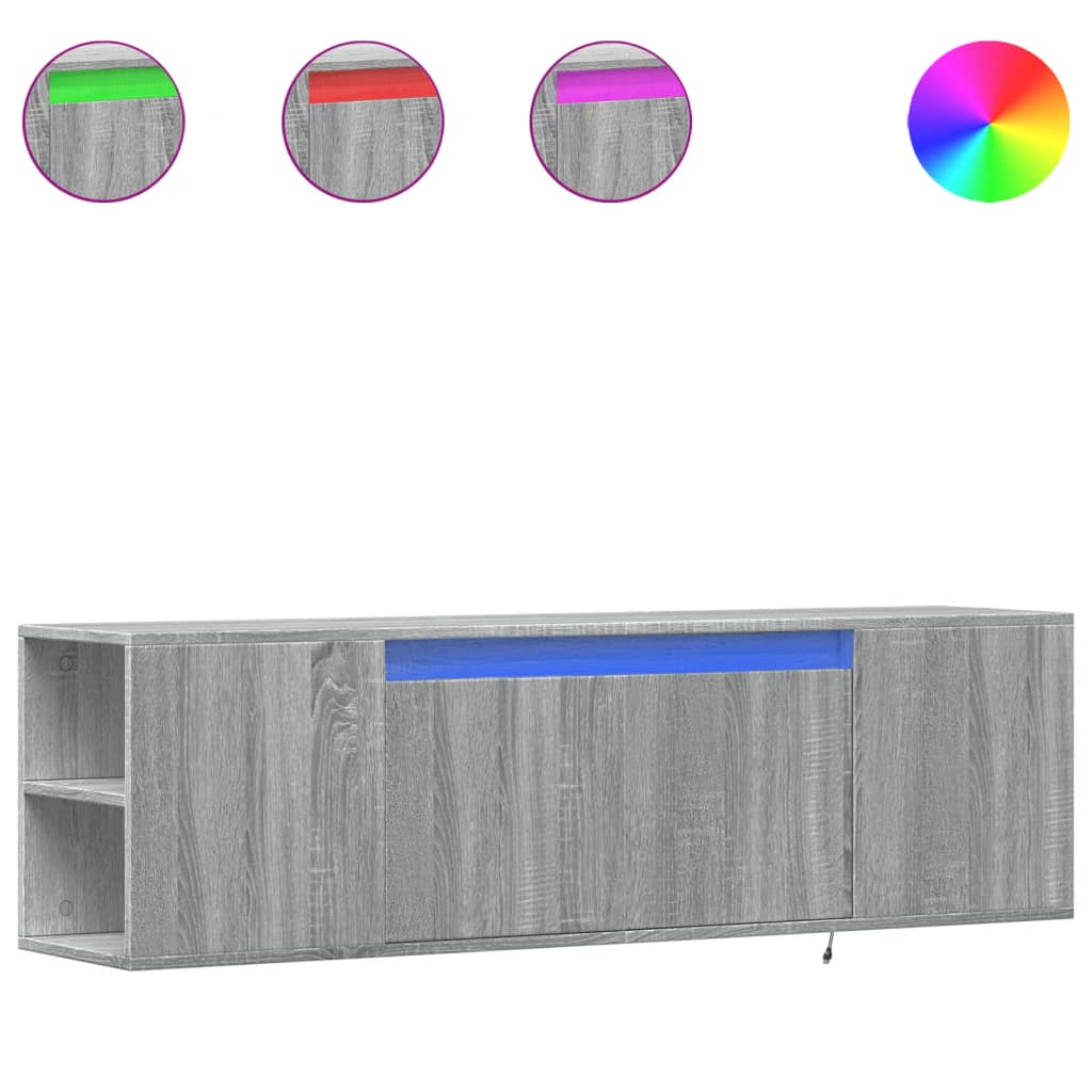 vidaXL Mueble de TV de pared con luces LED gris Sonoma 135x31x39,5 cm