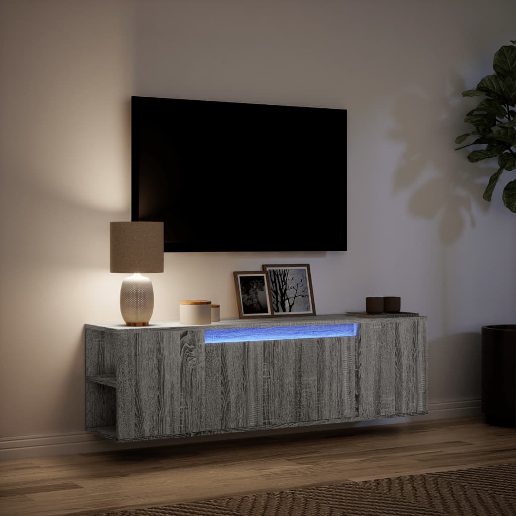 vidaXL Mueble de TV de pared con luces LED gris Sonoma 135x31x39,5 cm