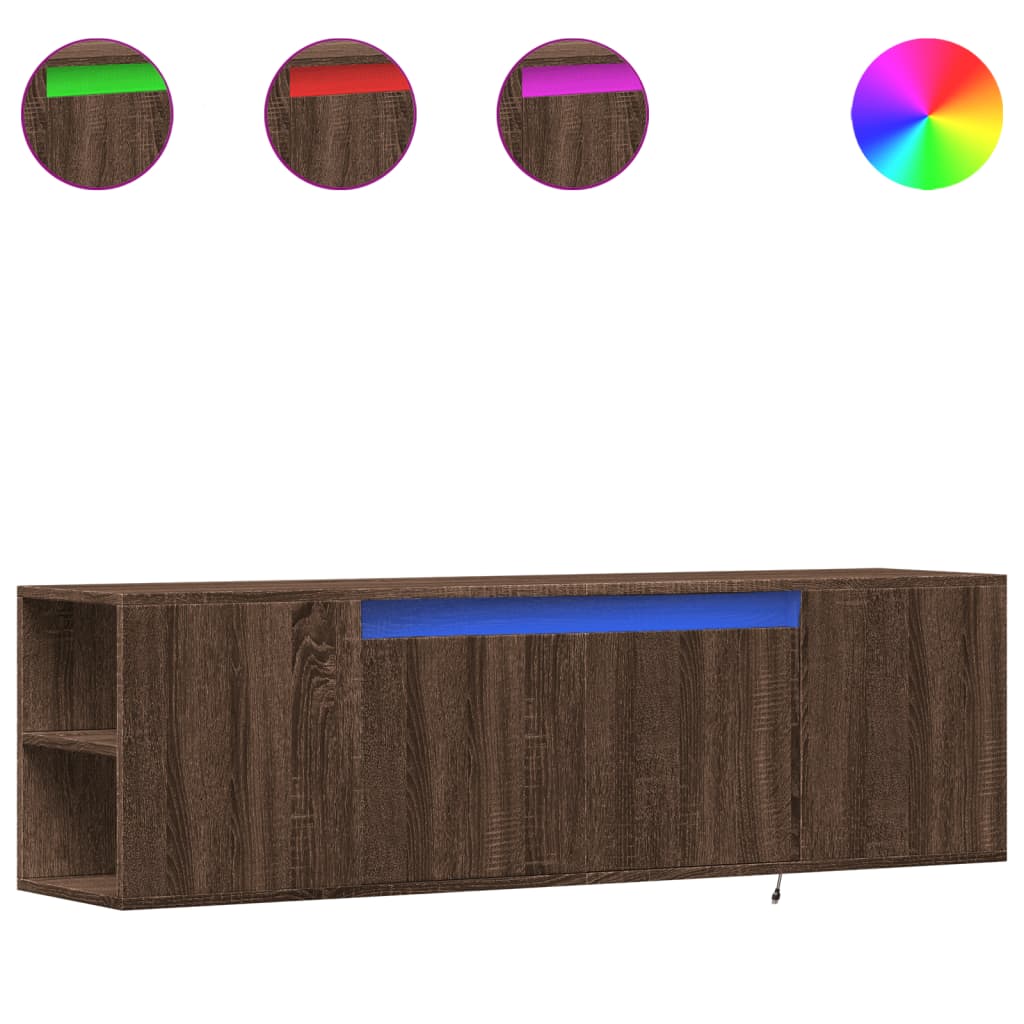 vidaXL Mueble de TV de pared con luces LED marrón roble 135x31x39,5 cm