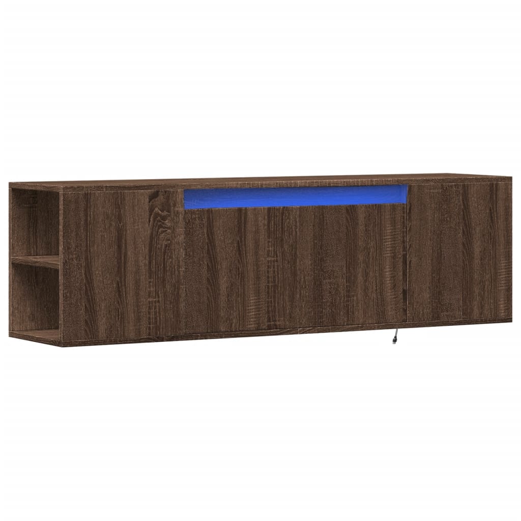 vidaXL Mueble de TV de pared con luces LED marrón roble 135x31x39,5 cm