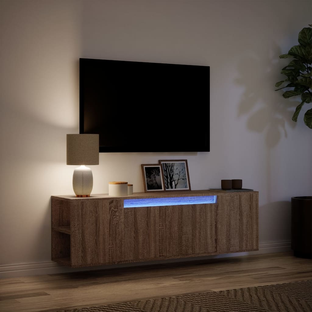 vidaXL Mueble de TV de pared con luces LED marrón roble 135x31x39,5 cm