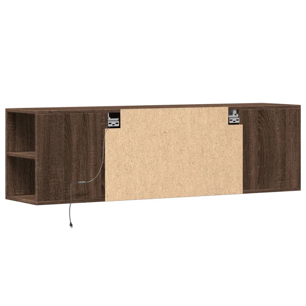 vidaXL Mueble de TV de pared con luces LED marrón roble 135x31x39,5 cm