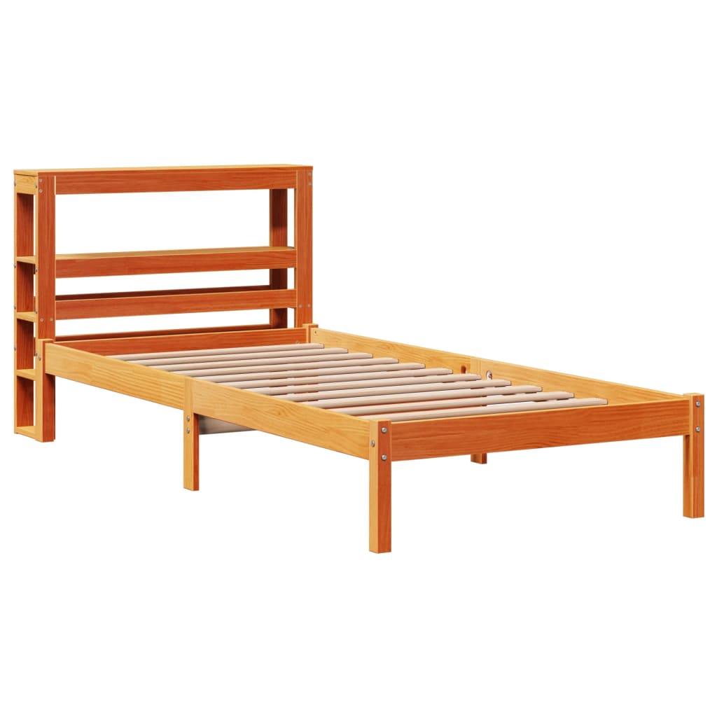 vidaXL Estructura cama con cabecero madera pino marrón cera 75x190 cm