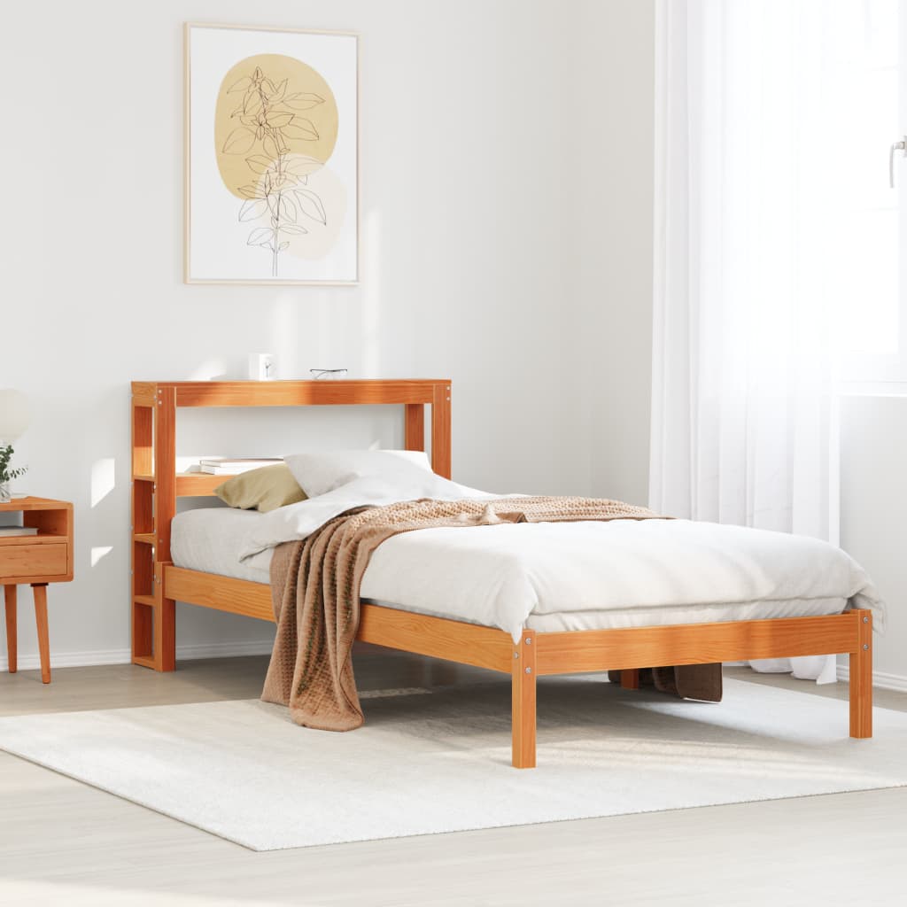 vidaXL Estructura cama con cabecero madera pino marrón cera 75x190 cm