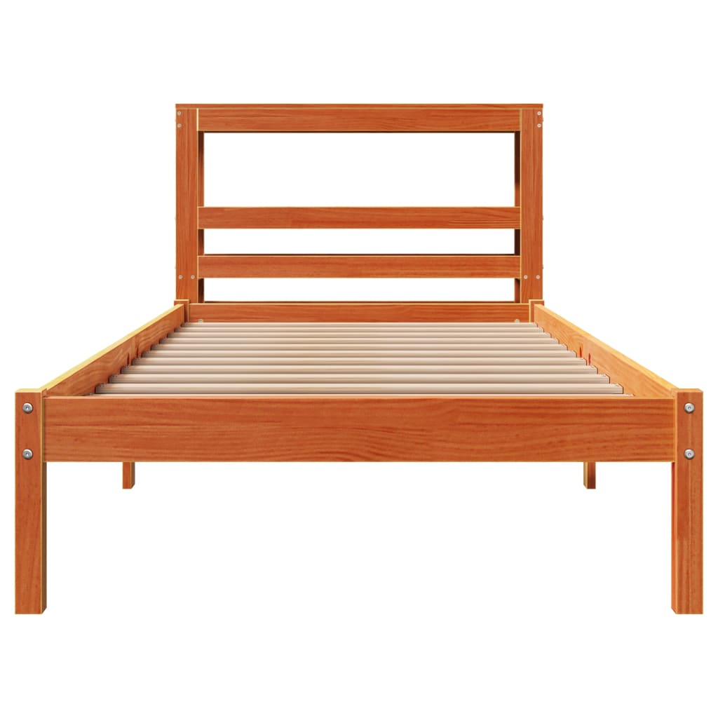 vidaXL Estructura cama con cabecero madera pino marrón cera 75x190 cm