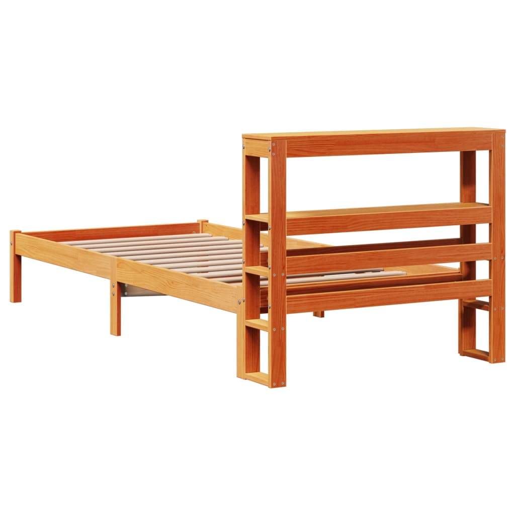 vidaXL Estructura cama con cabecero madera pino marrón cera 75x190 cm