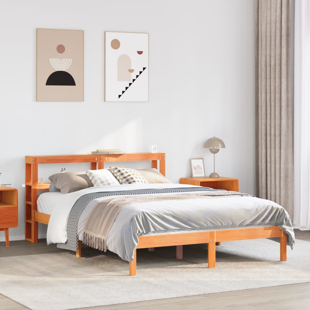 vidaXL Estructura cama con cabecero madera pino marrón cera 120x190 cm