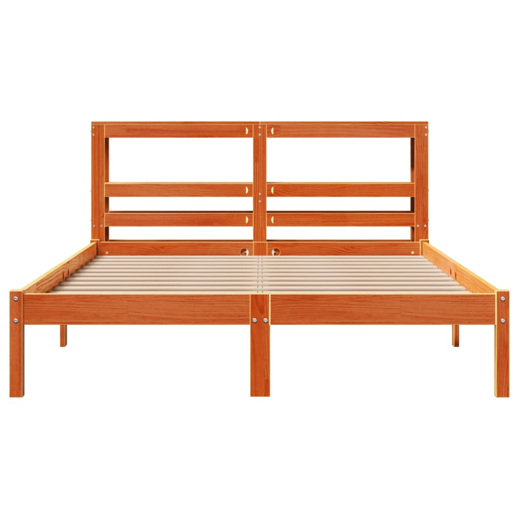 vidaXL Estructura cama con cabecero madera pino marrón cera 135x190 cm