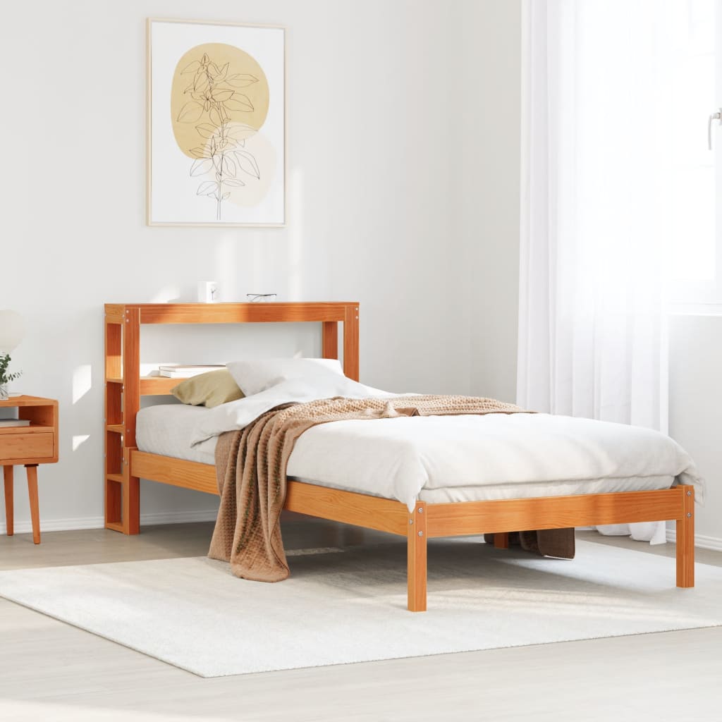 vidaXL Estructura cama con cabecero madera pino marrón cera 90x200 cm