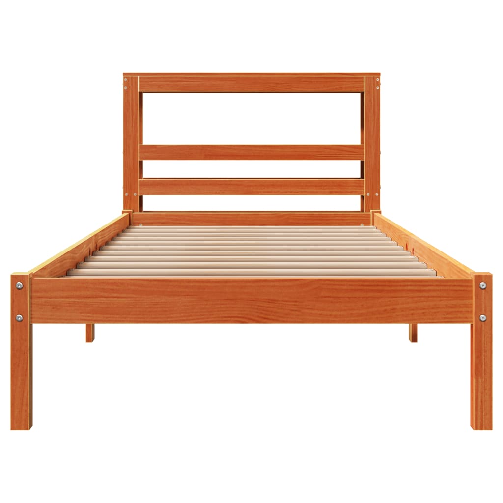 vidaXL Estructura cama con cabecero madera pino marrón cera 90x200 cm