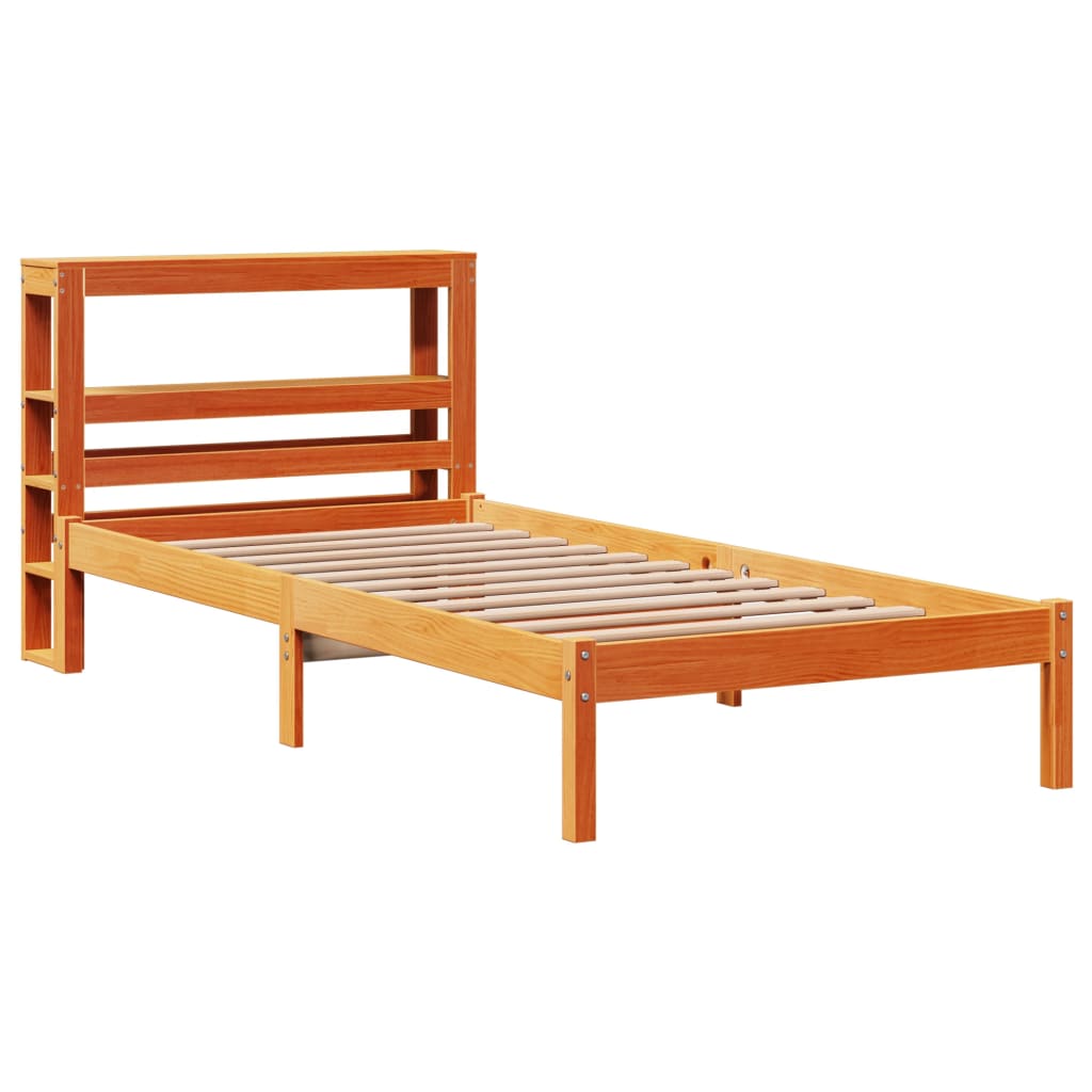 vidaXL Estructura cama con cabecero madera pino marrón cera 100x200 cm