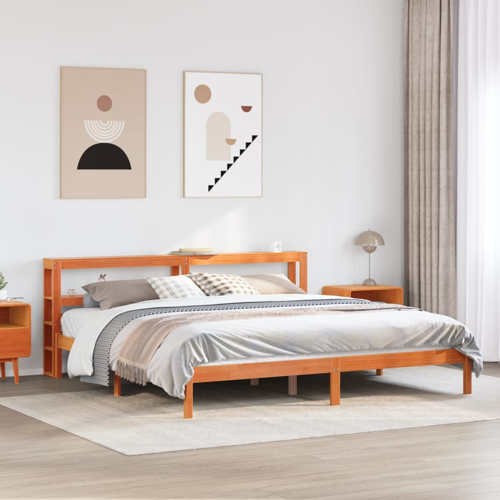 vidaXL Estructura cama con cabecero madera pino marrón cera 180x200 cm