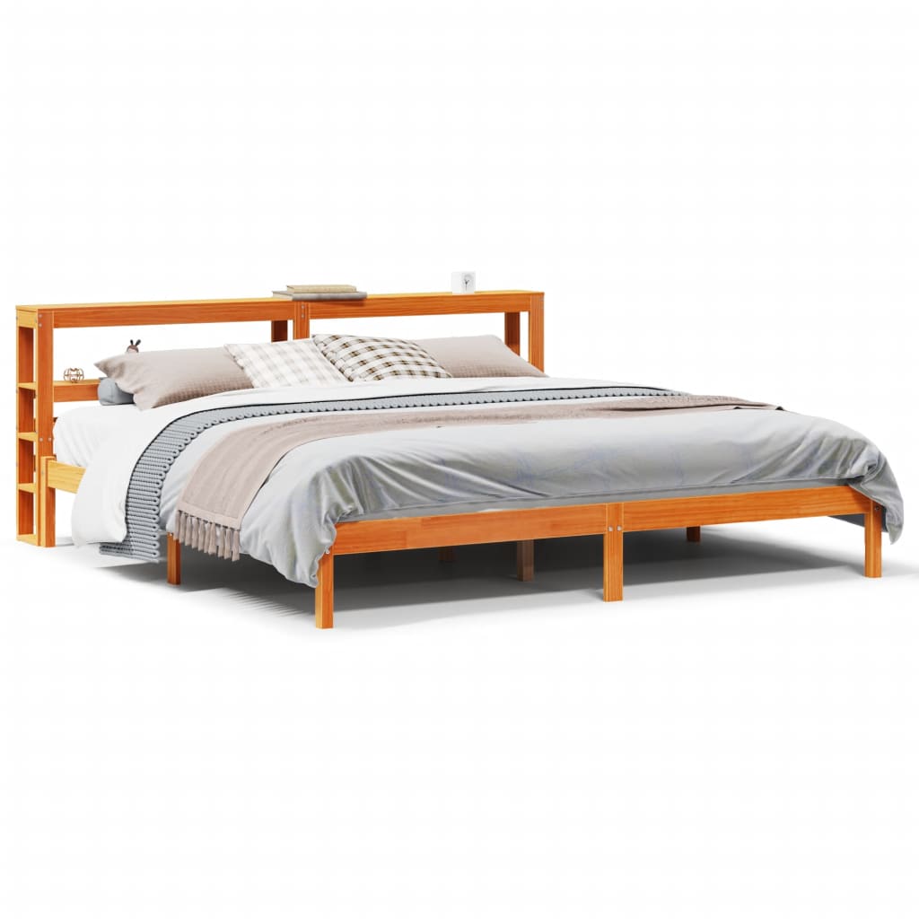 vidaXL Estructura cama con cabecero madera pino marrón cera 180x200 cm