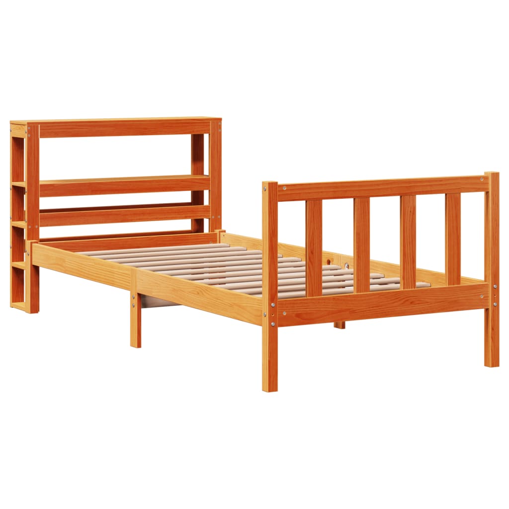 vidaXL Estructura cama con cabecero madera pino marrón cera 75x190 cm