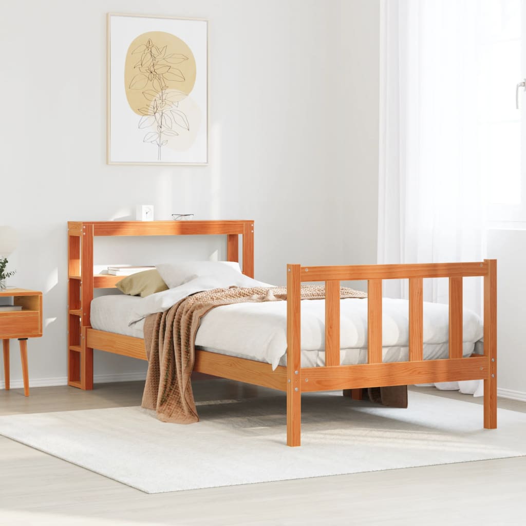 vidaXL Estructura cama con cabecero madera pino marrón cera 75x190 cm