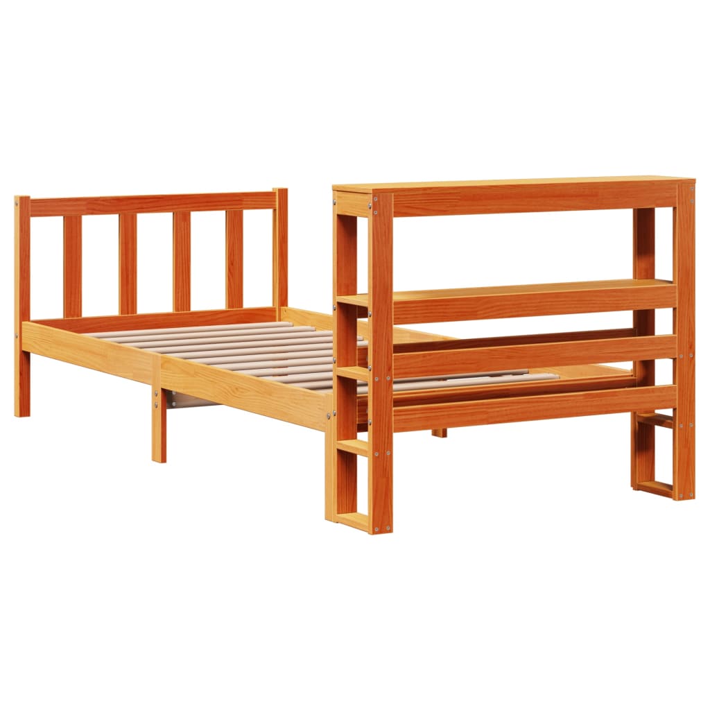 vidaXL Estructura cama con cabecero madera pino marrón cera 75x190 cm