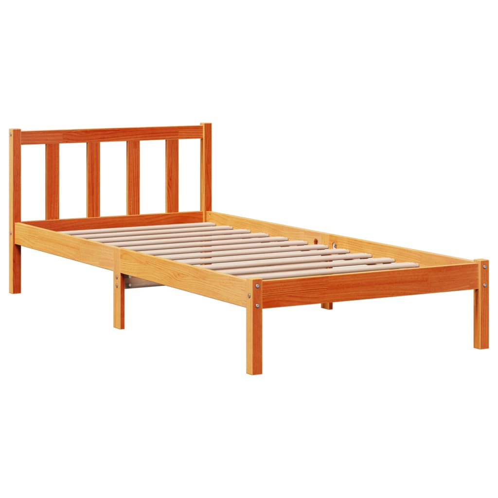 vidaXL Estructura cama con cabecero madera pino marrón cera 75x190 cm