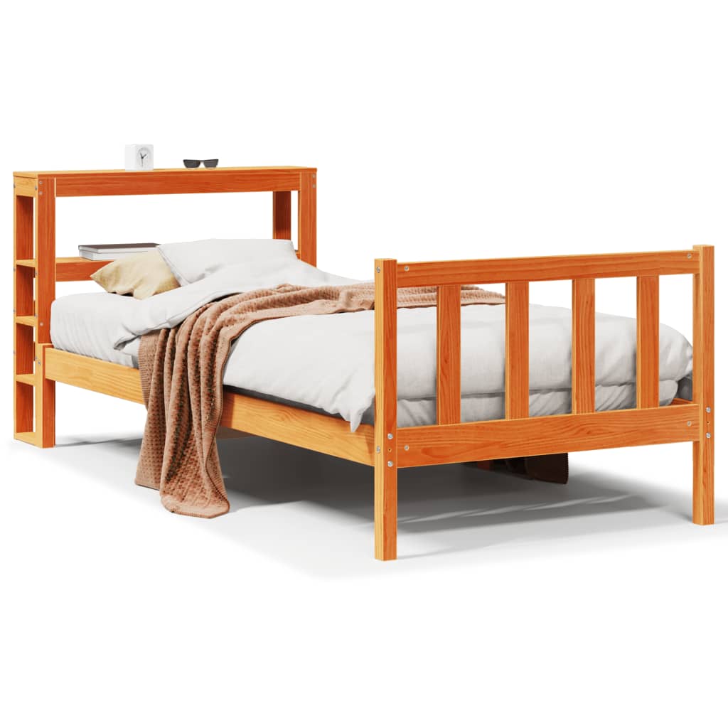 vidaXL Estructura cama con cabecero madera pino marrón cera 75x190 cm